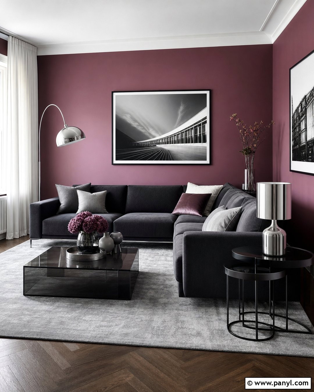 Dark Pink Walls With Charcoal Gray Furniture - 35 dark pink walls