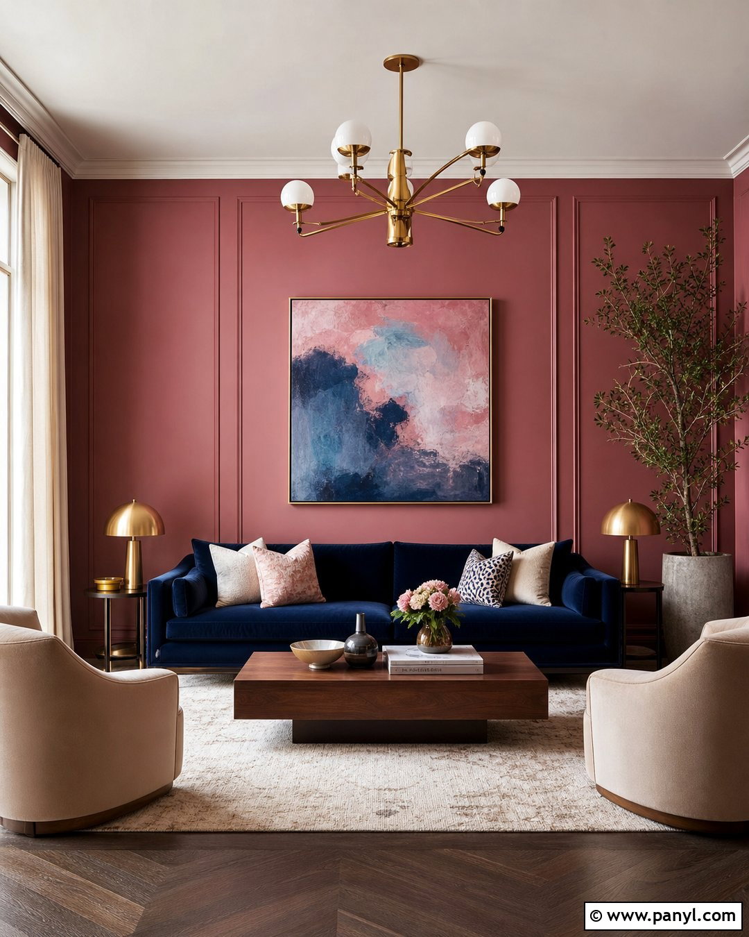 Dark Pink Walls With Navy Blue Furniture - 35 dark pink walls