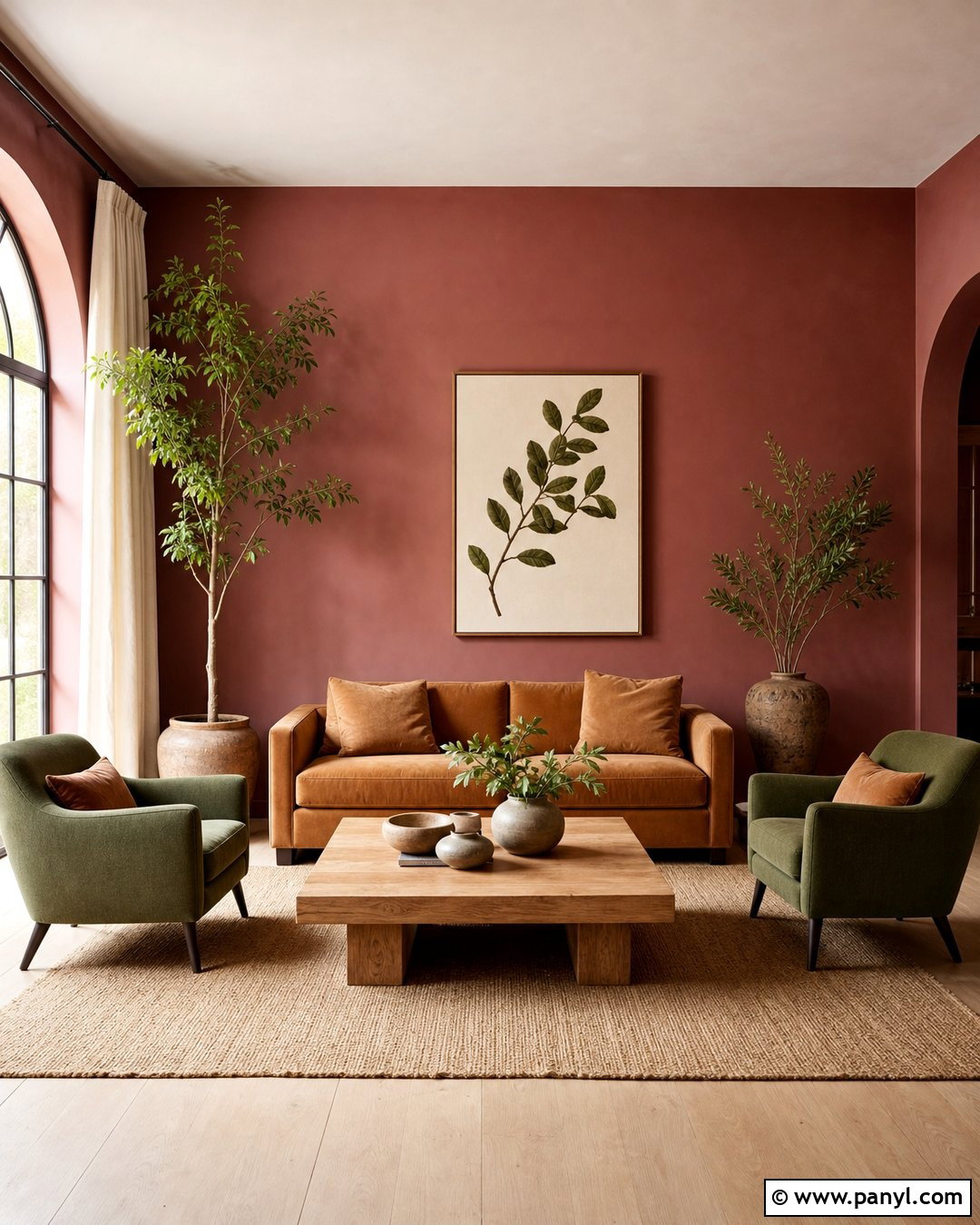 Dark Pink Walls With Olive Green Decor - 35 dark pink walls