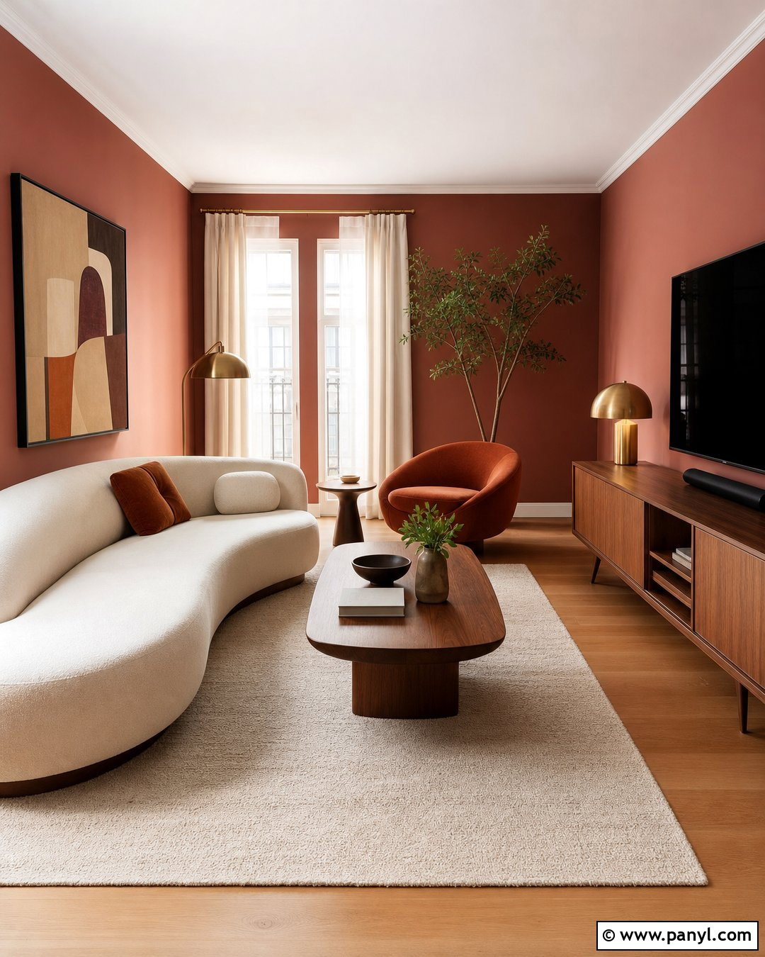 Dark Pink Walls With Walnut Wood Furniture - 35 dark pink walls