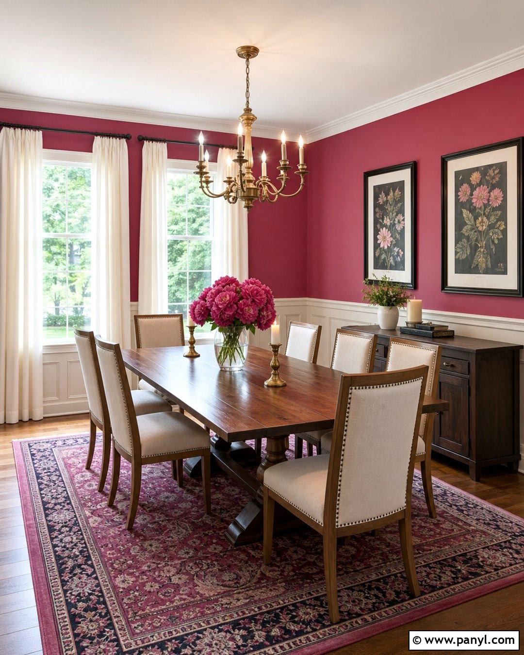 Dark Pink Walls With White Wainscoting - 35 dark pink walls