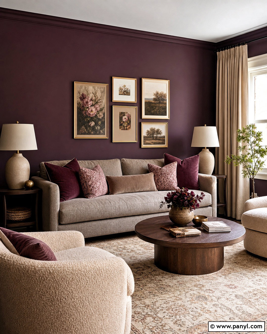 Dark Plum Accent Wall - 20 dark accent wall living room ideas