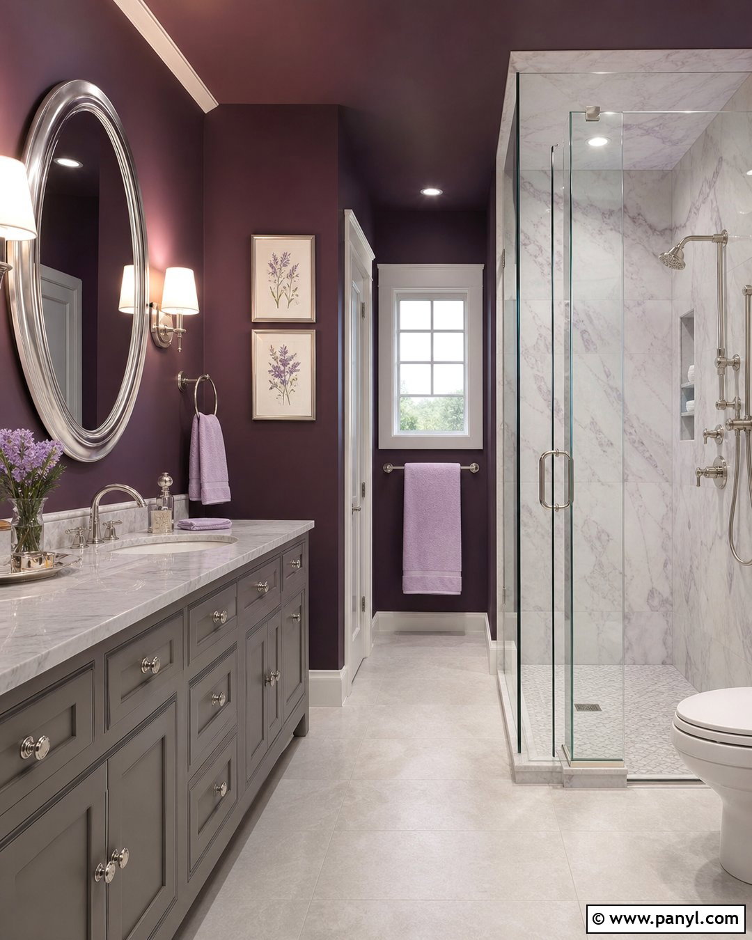 Dark Plum Bathroom Walls With Marble - 30 Bathroom Dark Walls