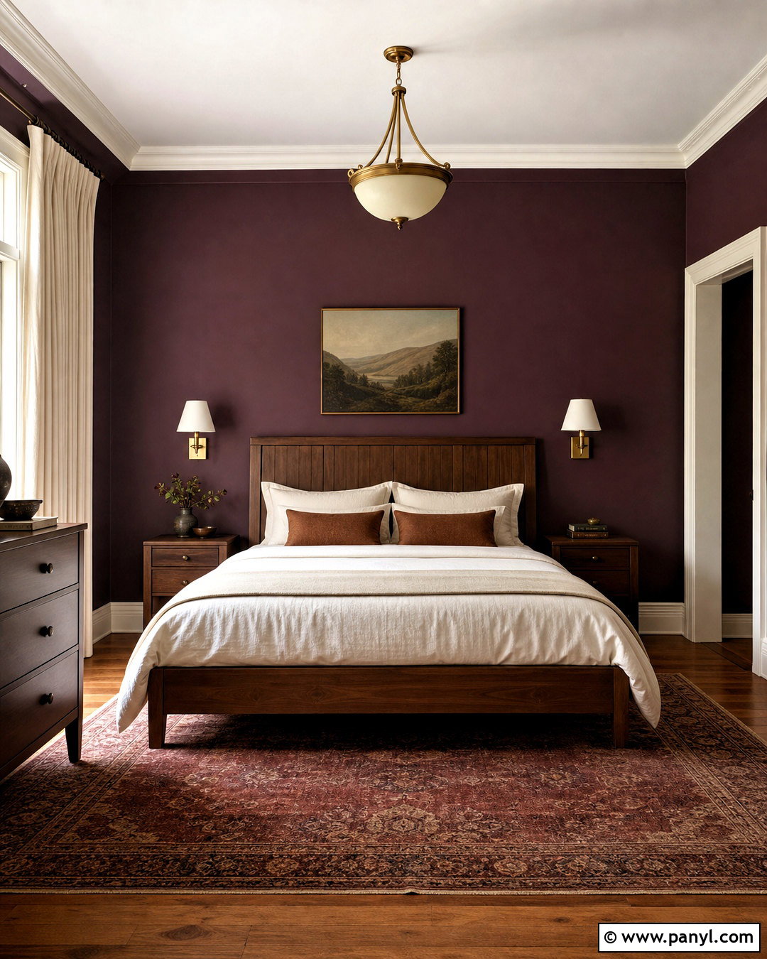 Dark Plum Bedroom With Walnut Furniture - 20 plum wall color ideas