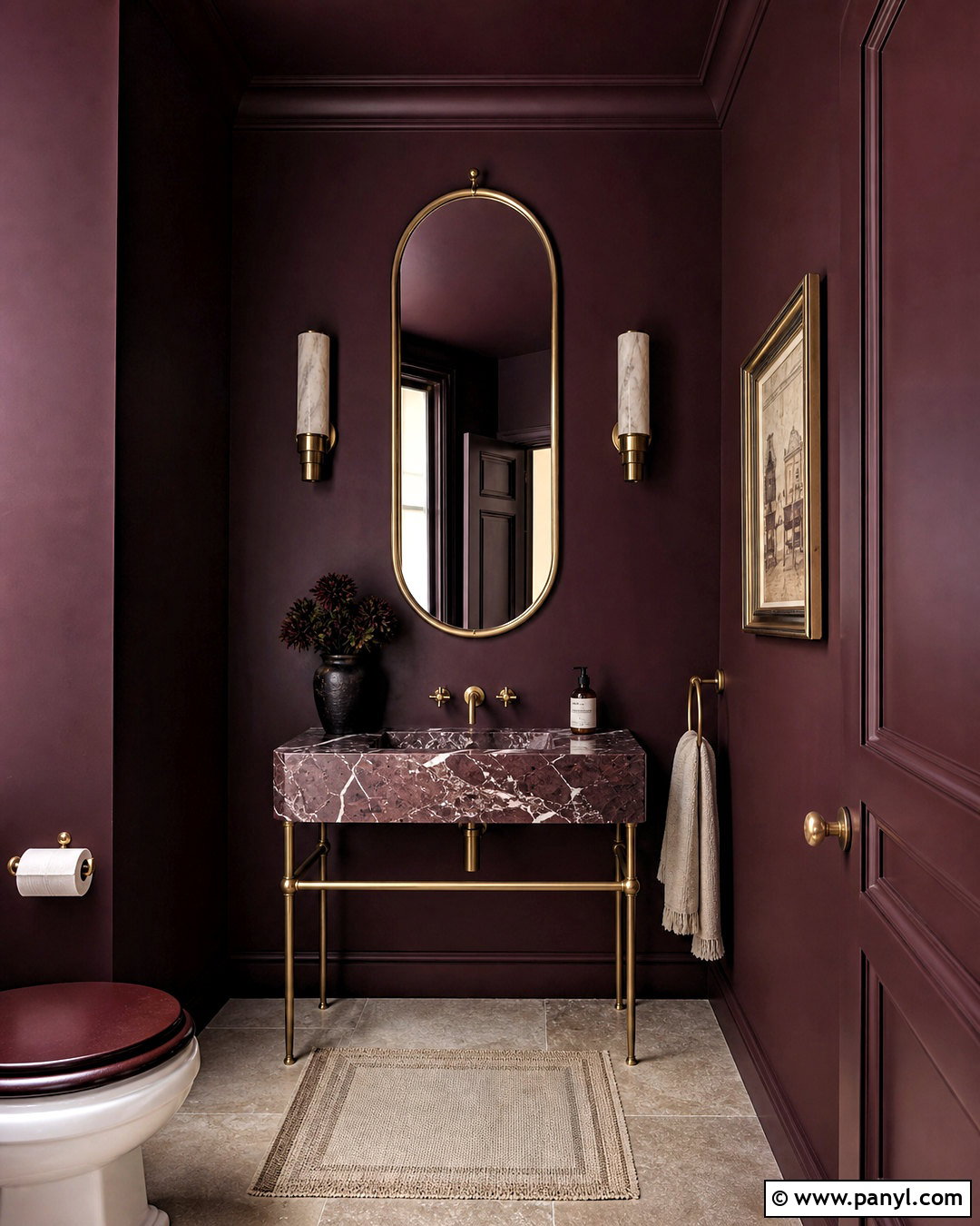 Dark Plum Half Bathroom With Marble Sink - 20 dark half bathroom ideas