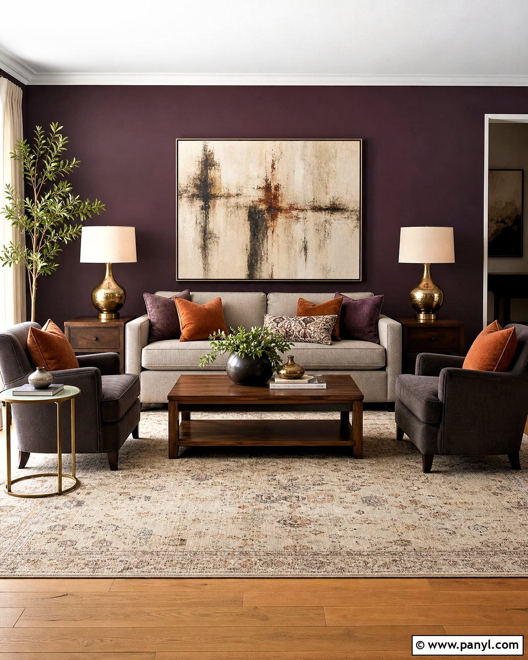 Dark Plum Purple Accent Wall Living Room - 20 purple accent wall ideas