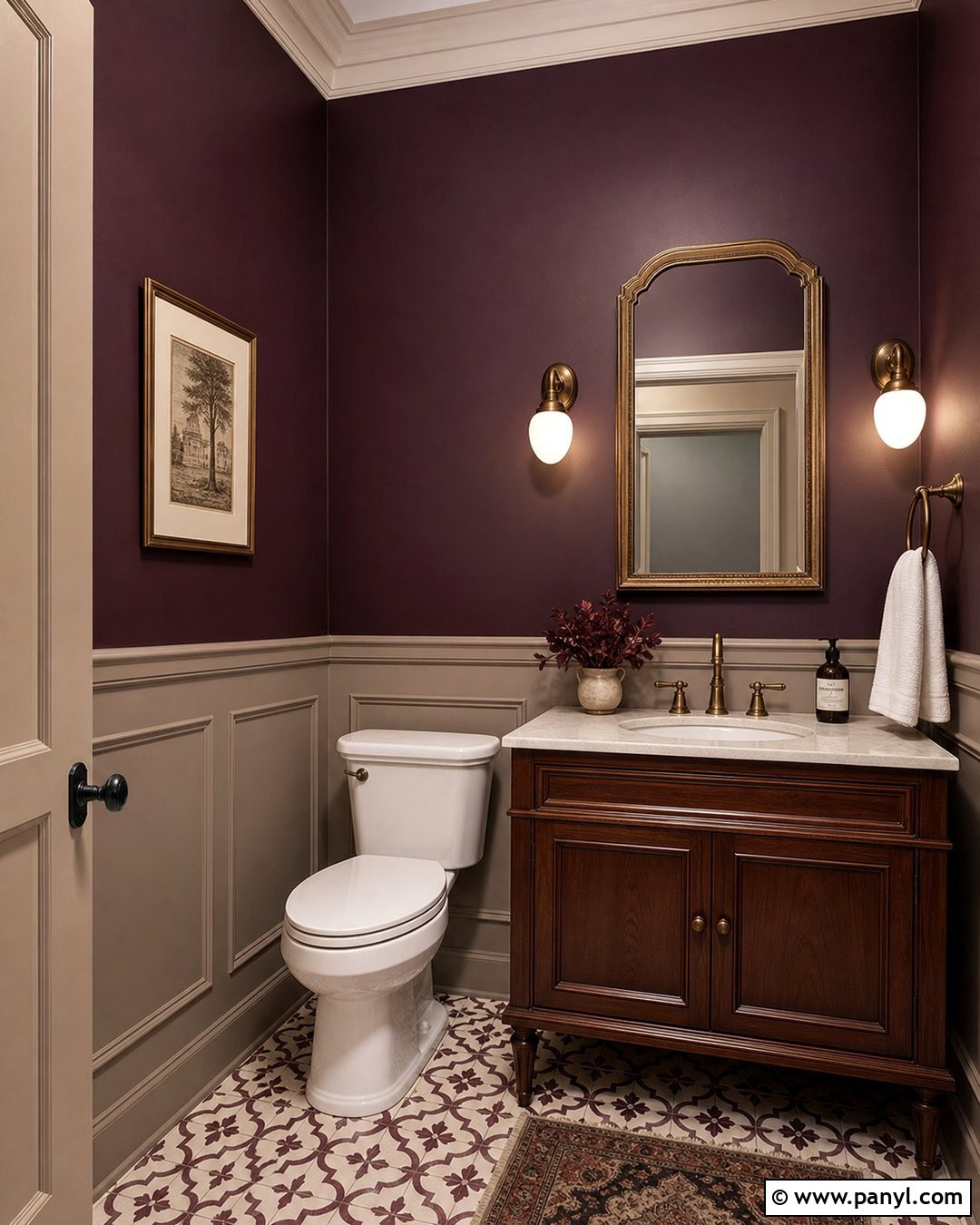 Dark Plum Top Half With Taupe Wainscoting - 20 Dark Paint Top Half Of Wall Ideas
