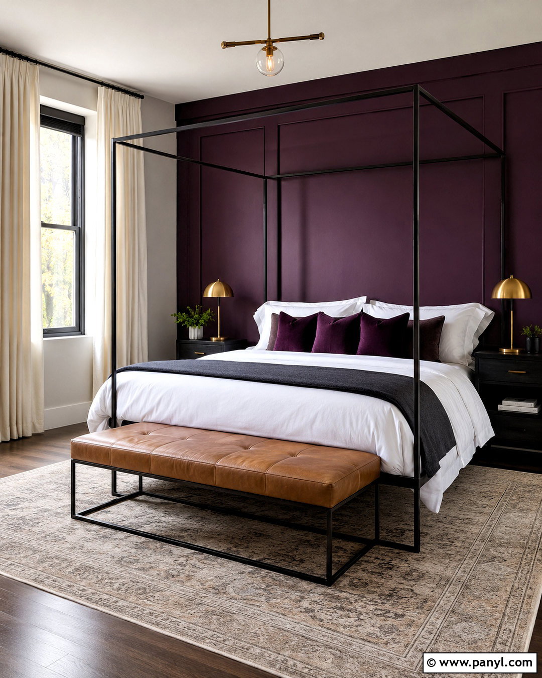 Dark Purple Accent Wall With Canopy Bed - 20 dark purple accent wall bedroom ideas