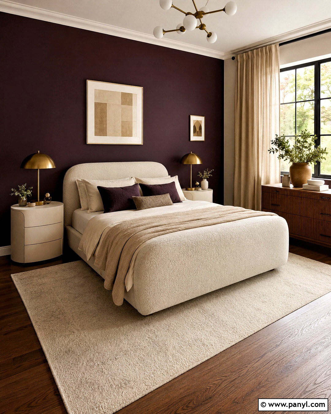 Dark Purple Accent Wall With Cream Decor - 20 dark purple accent wall bedroom ideas