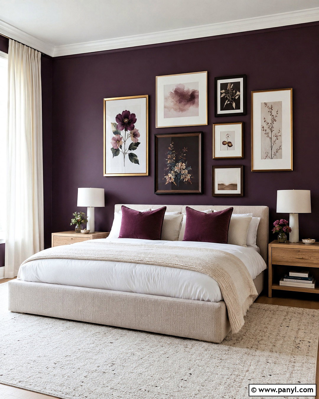 Dark Purple Accent Wall With Gallery Wall - 20 dark purple accent wall bedroom ideas