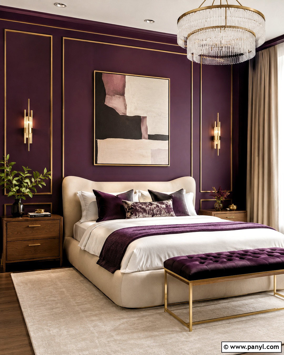 Dark Purple Accent Wall With Gold Accents - 20 dark purple accent wall bedroom ideas