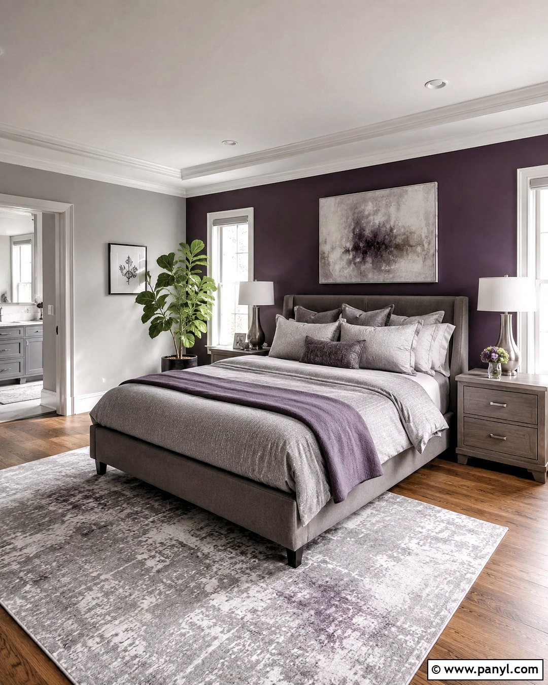 Dark Purple Accent Wall With Gray Furniture - 20 dark purple accent wall bedroom ideas