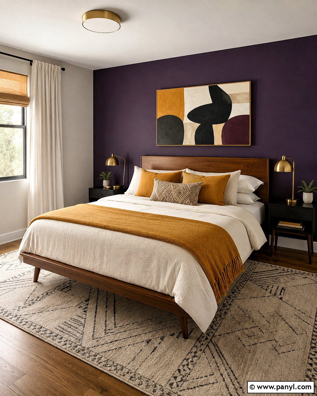 Dark Purple Accent Wall With Mustard Yellow - 20 dark purple accent wall bedroom ideas
