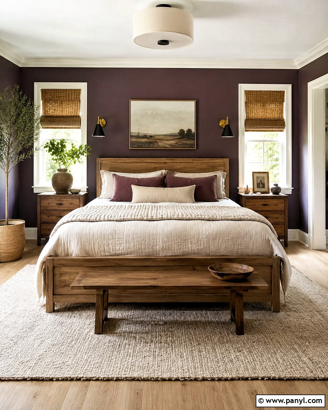 Dark Purple Accent Wall With Natural Wood - 20 dark purple accent wall bedroom ideas