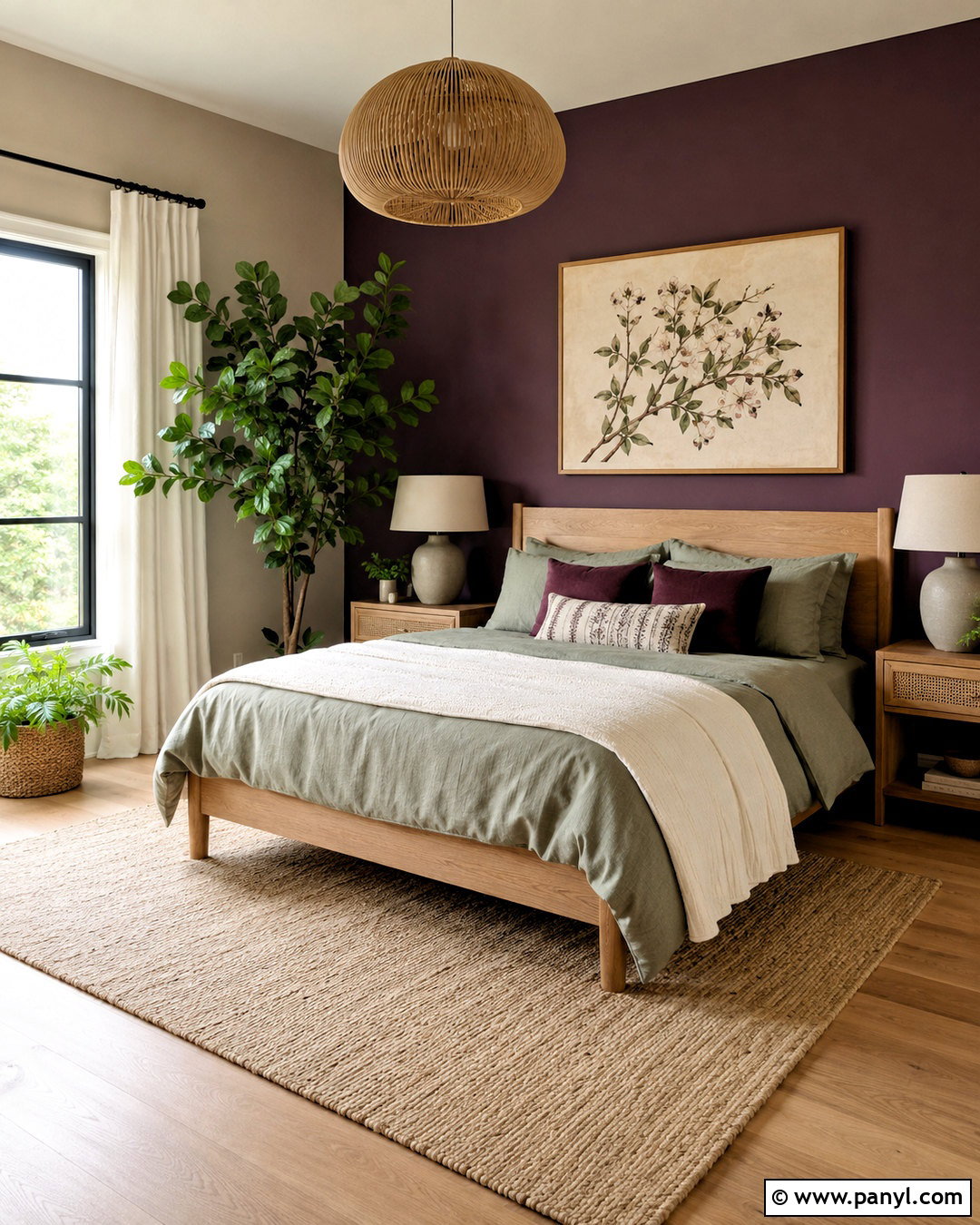 Dark Purple Accent Wall With Sage Green - 20 dark purple accent wall bedroom ideas