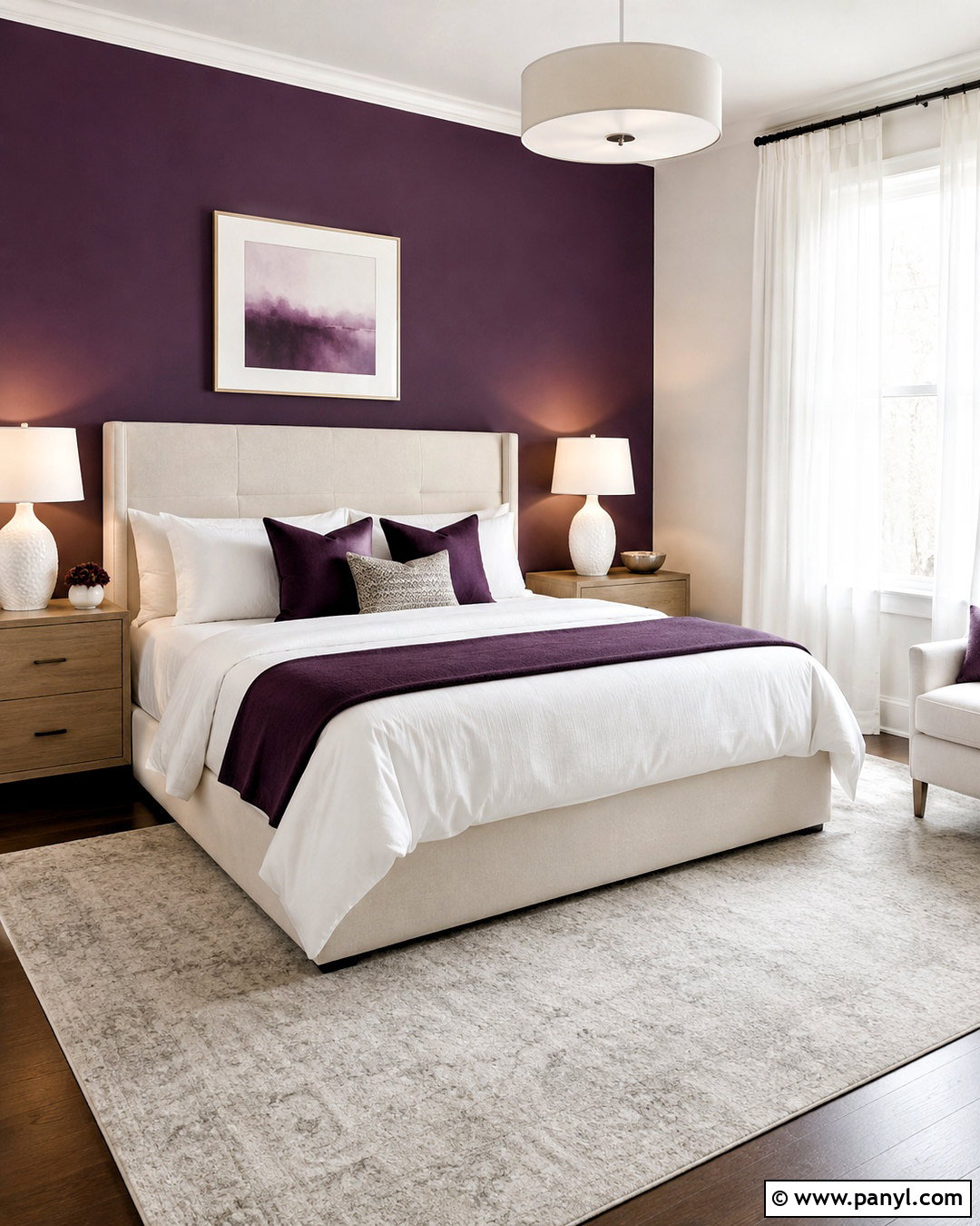 Dark Purple Accent Wall With White Bedding - 20 dark purple accent wall bedroom ideas