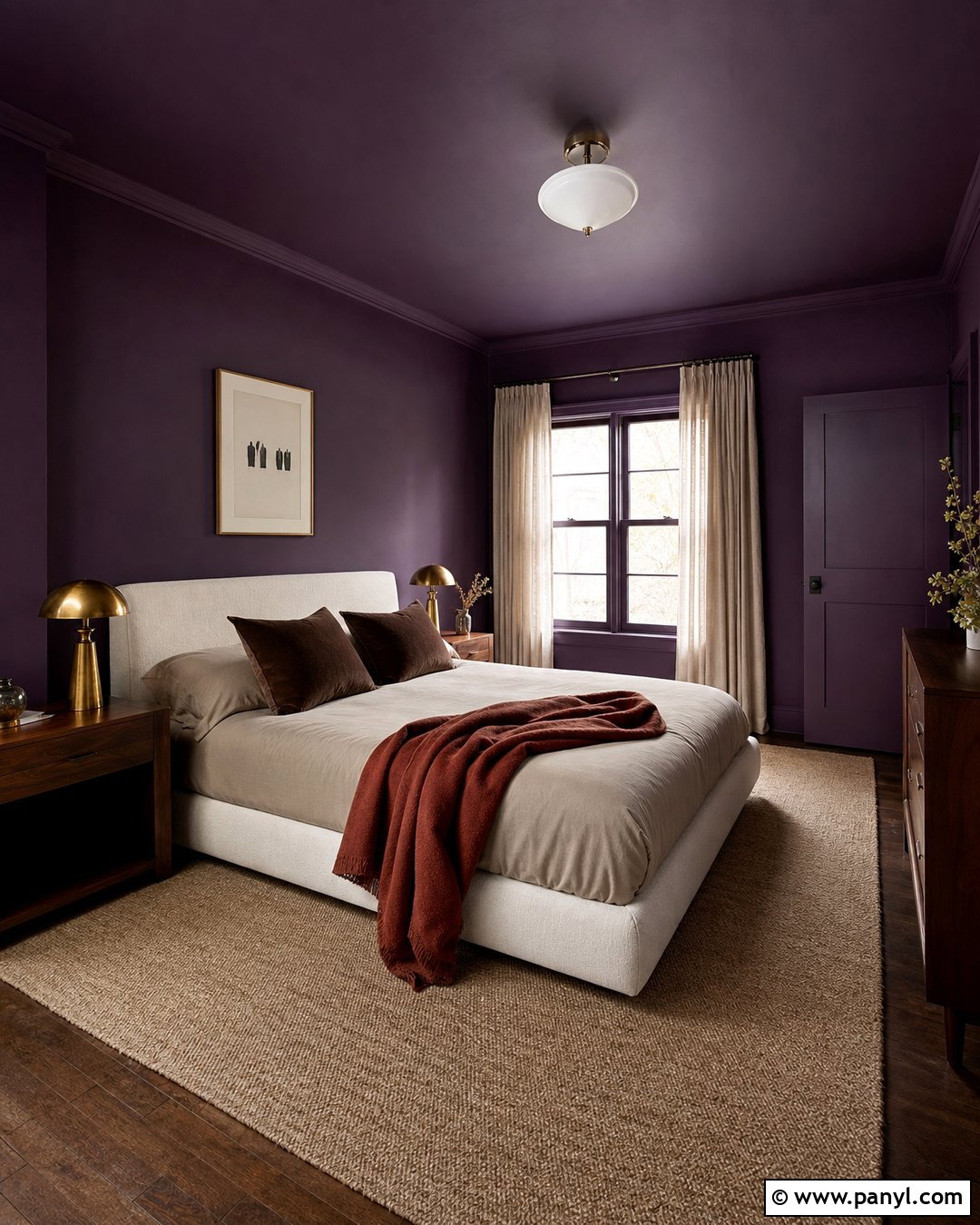 Dark Purple Color Drenched Bedroom - 35 Purple Wall Color Ideas