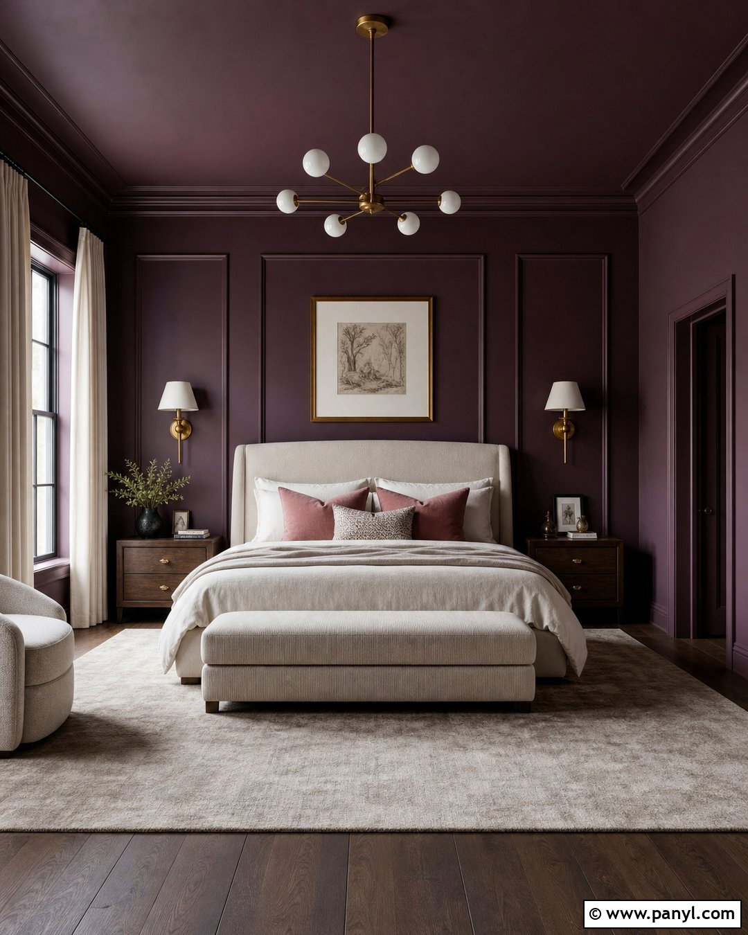 Dark Purple Color-Drenched Bedroom - 35 Dark Purple Walls