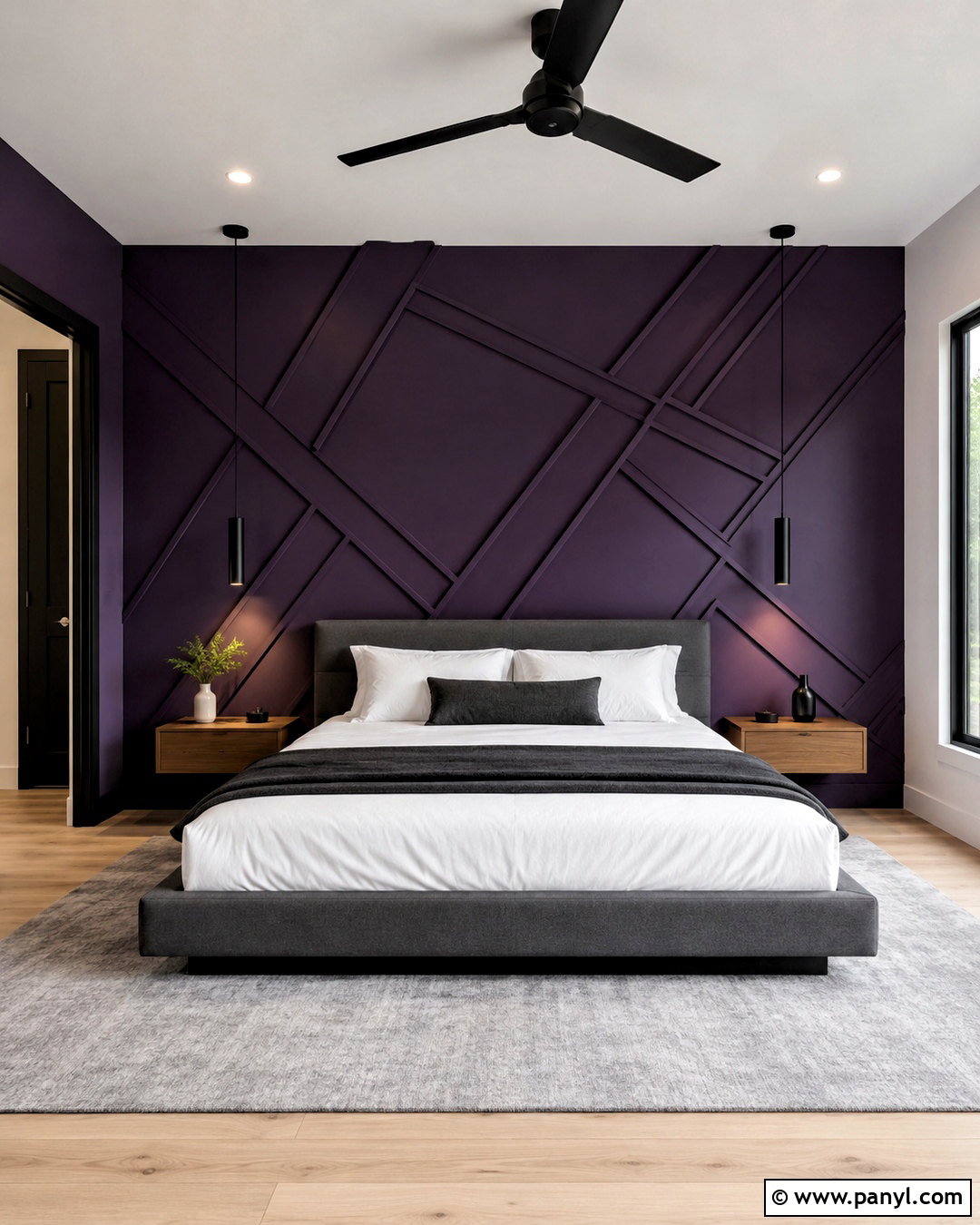 Dark Purple Geometric Accent Wall - 20 dark purple accent wall bedroom ideas