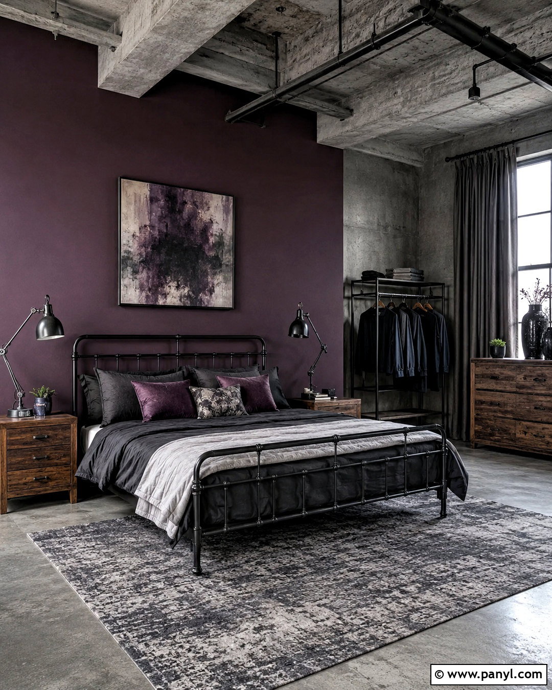 Dark Purple Industrial Bedroom - 20 dark purple room aesthetic ideas