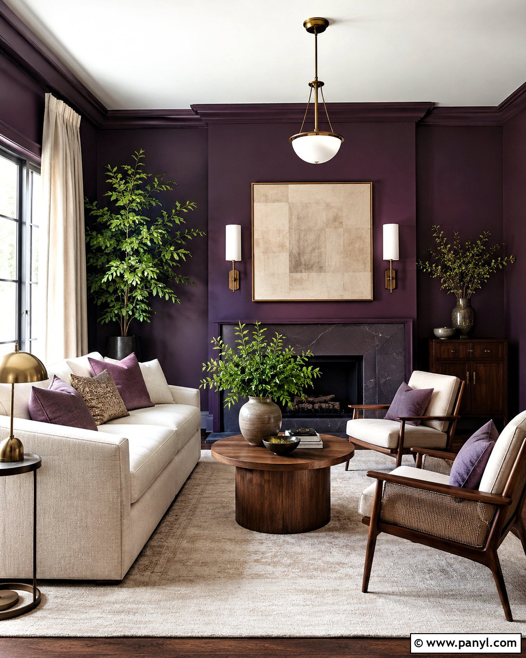 Dark Purple Living Room With Cream Sofa - 20 dark purple living room ideas