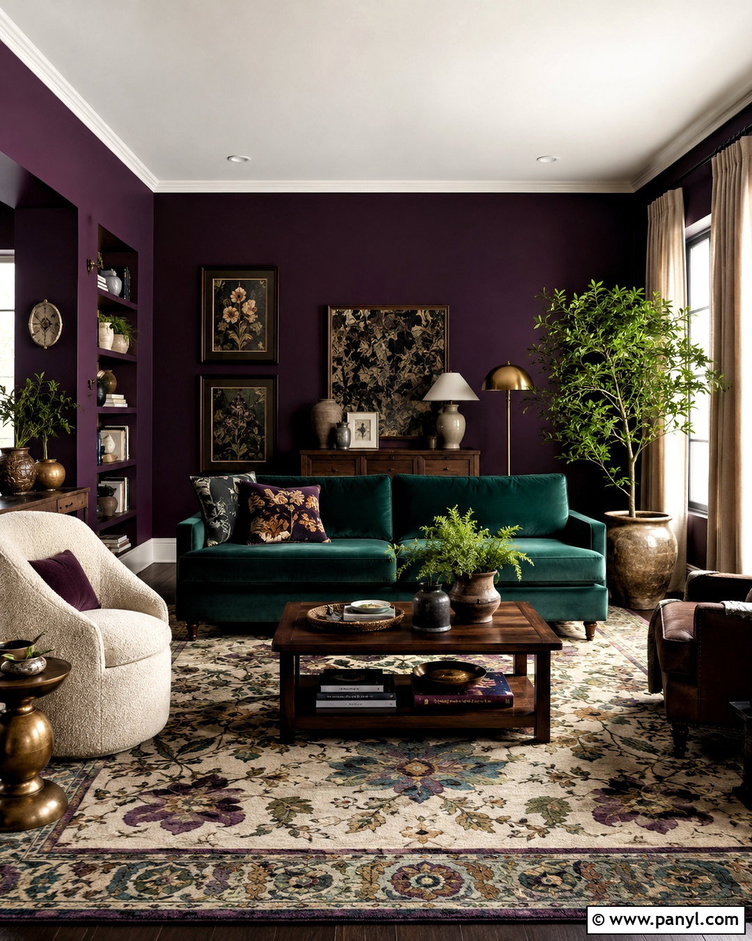 Dark Purple Living Room With Emerald Green - 20 dark purple living room ideas