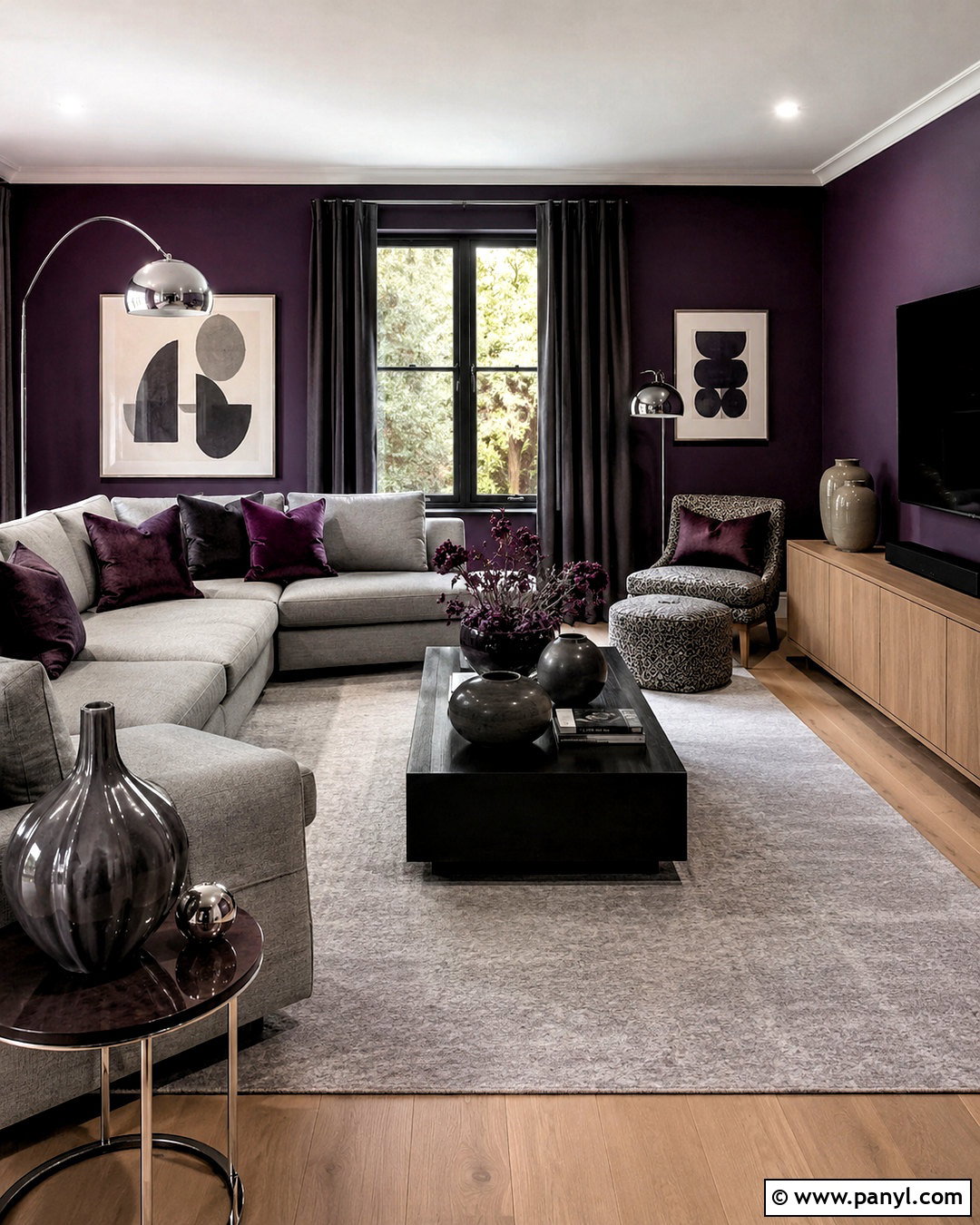 Dark Purple Living Room With Gray Furniture - 20 dark purple living room ideas