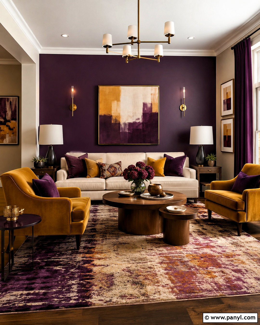 Dark Purple Living Room With Mustard Yellow - 20 dark purple living room ideas