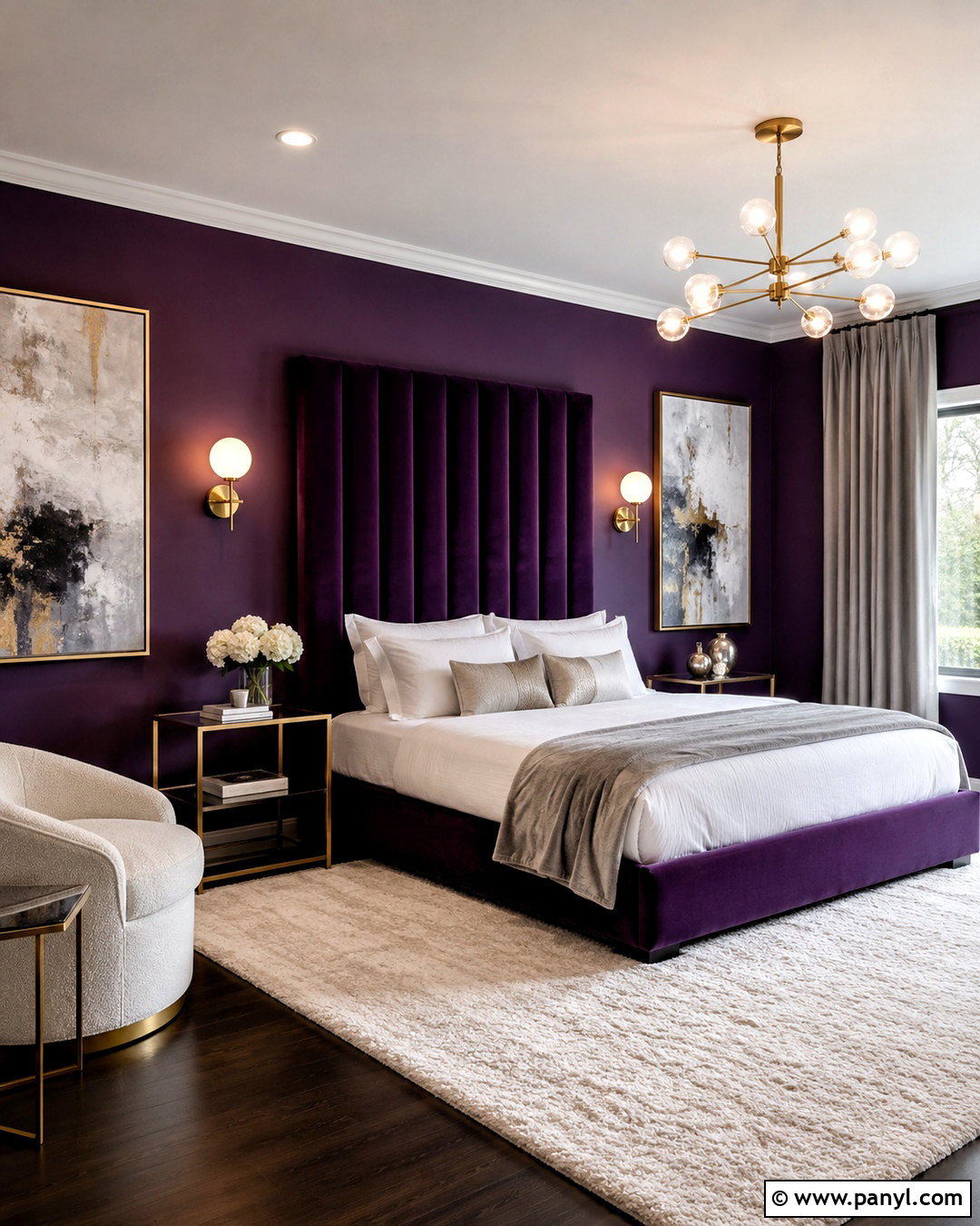 Dark Purple Modern Glam Bedroom - 20 dark purple room aesthetic ideas