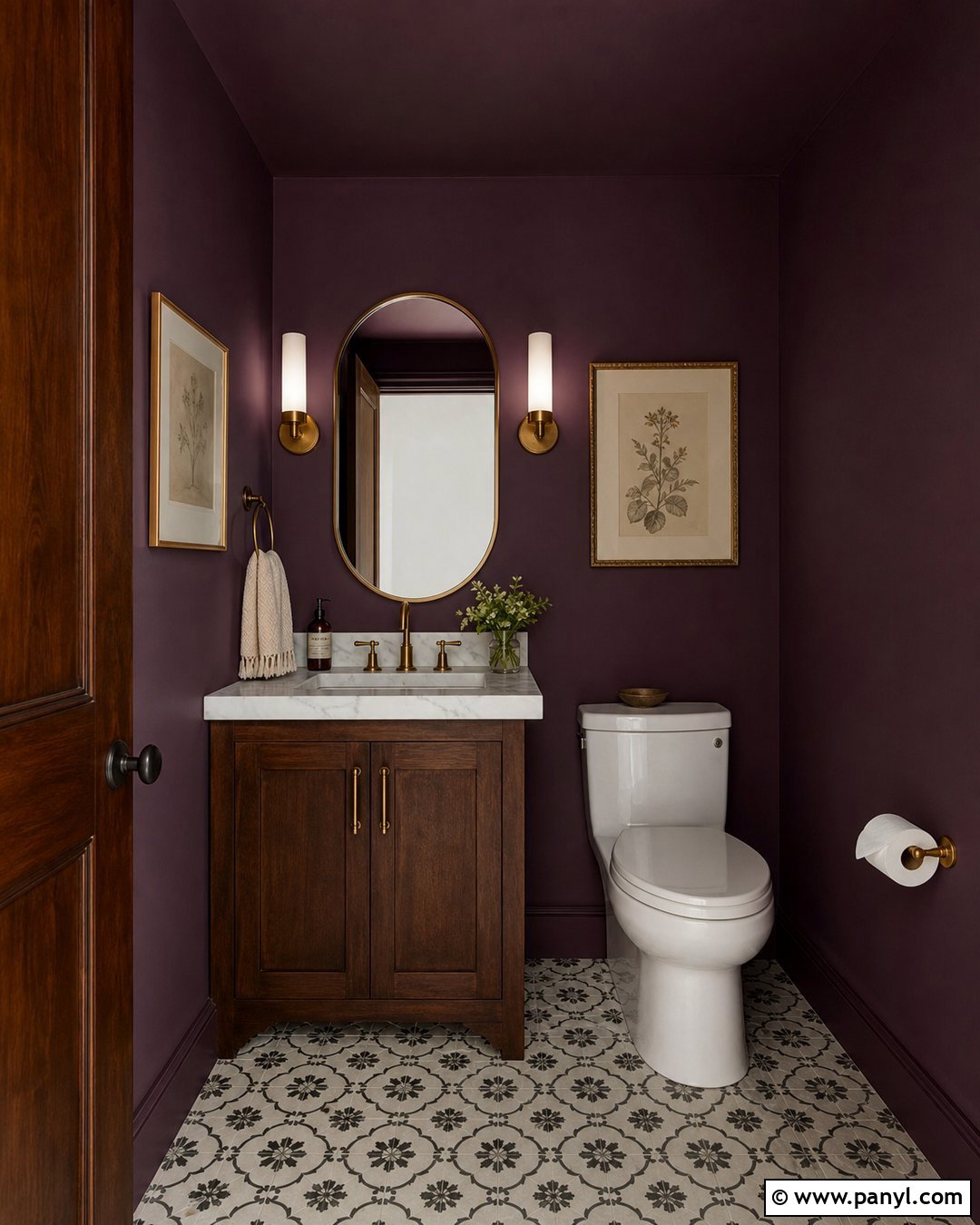 Dark Purple Powder Room Wall - 45 Purple Wall Ideas