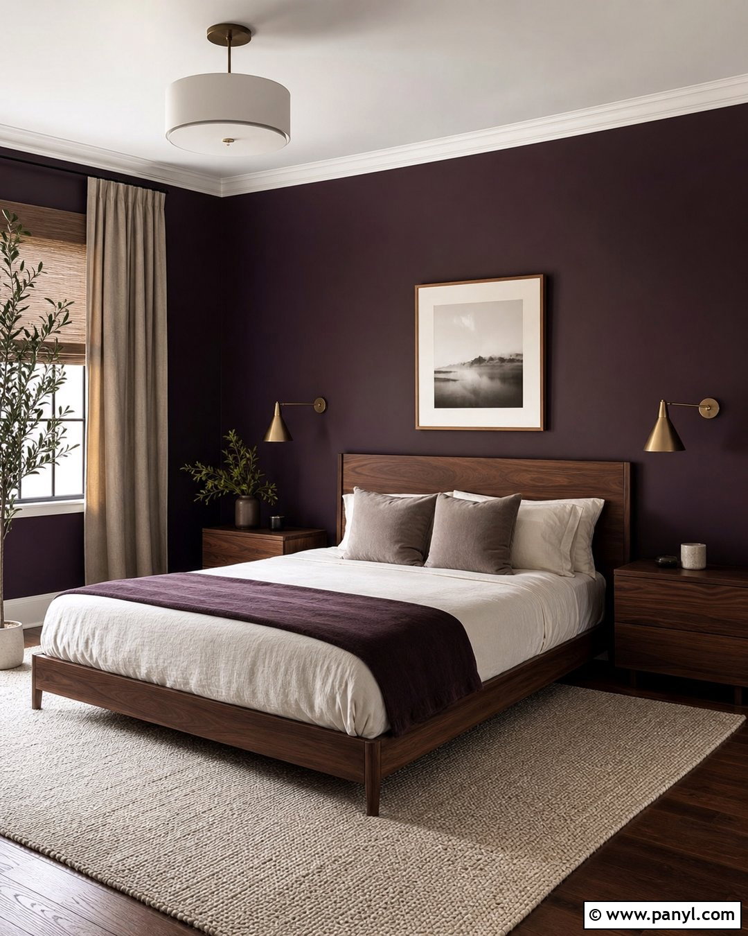 Dark Purple Walls With Walnut Furniture - 35 Dark Purple Walls