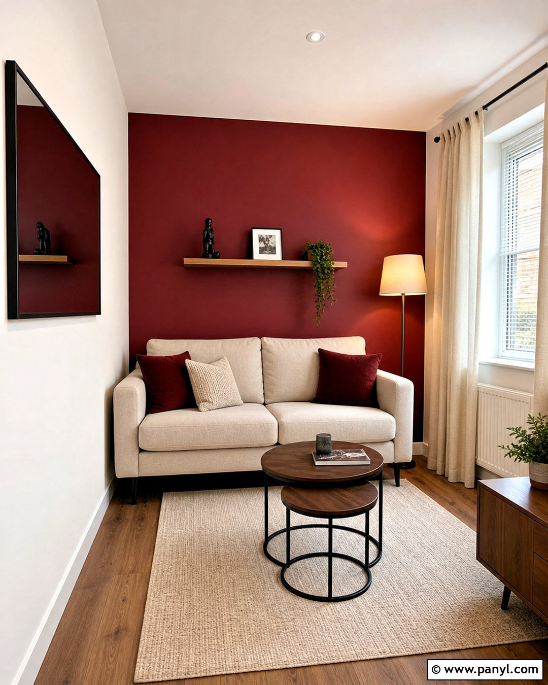 Dark Red Accent Wall In A Small Living Room - 20 red accent wall living room ideas