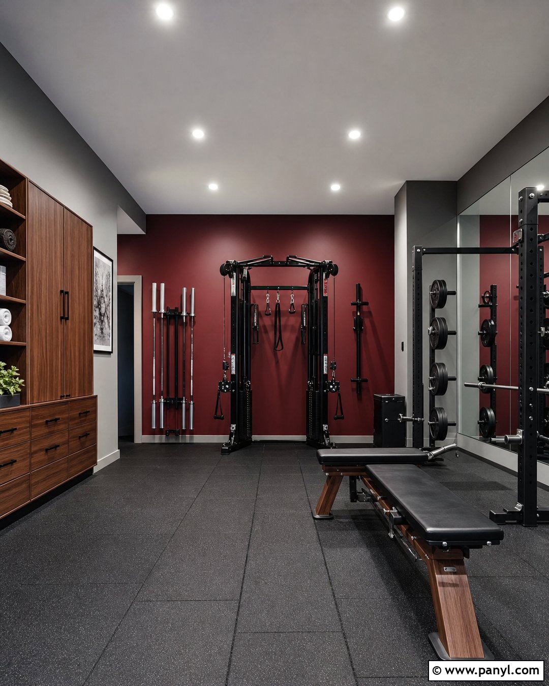 Dark Red Accent Wall Weight Room - 20 Red Accent Wall Gym Ideas