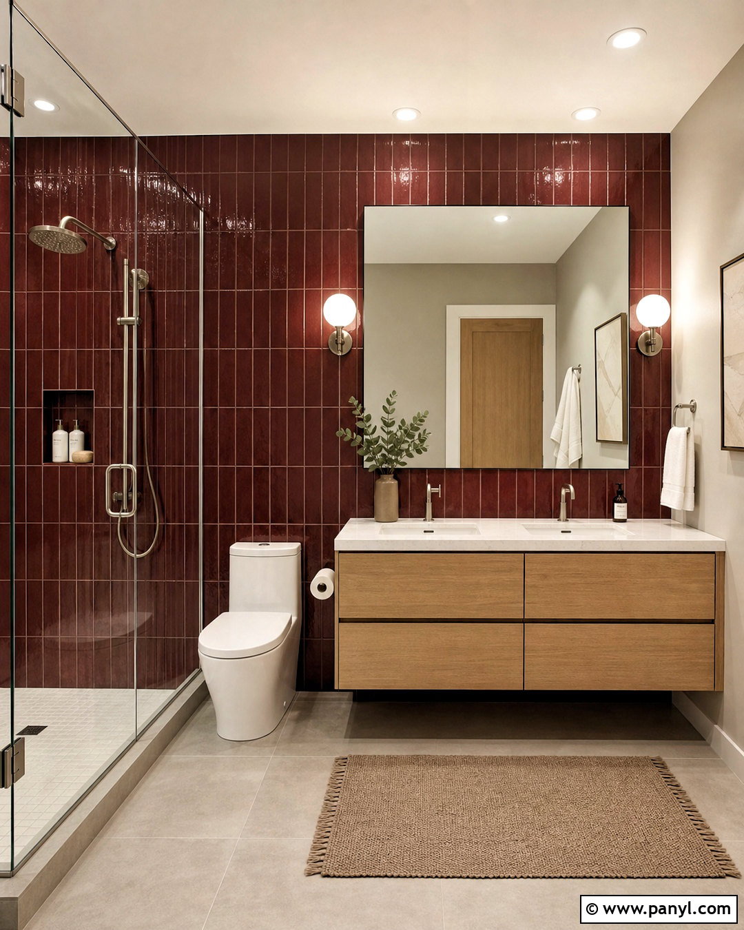 Dark Red Bathroom With Burgundy Tile - 20 dark red interior ideas