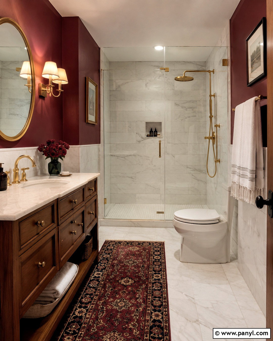 Dark Red Bathroom With Marble Tile - 20 dark red room ideas