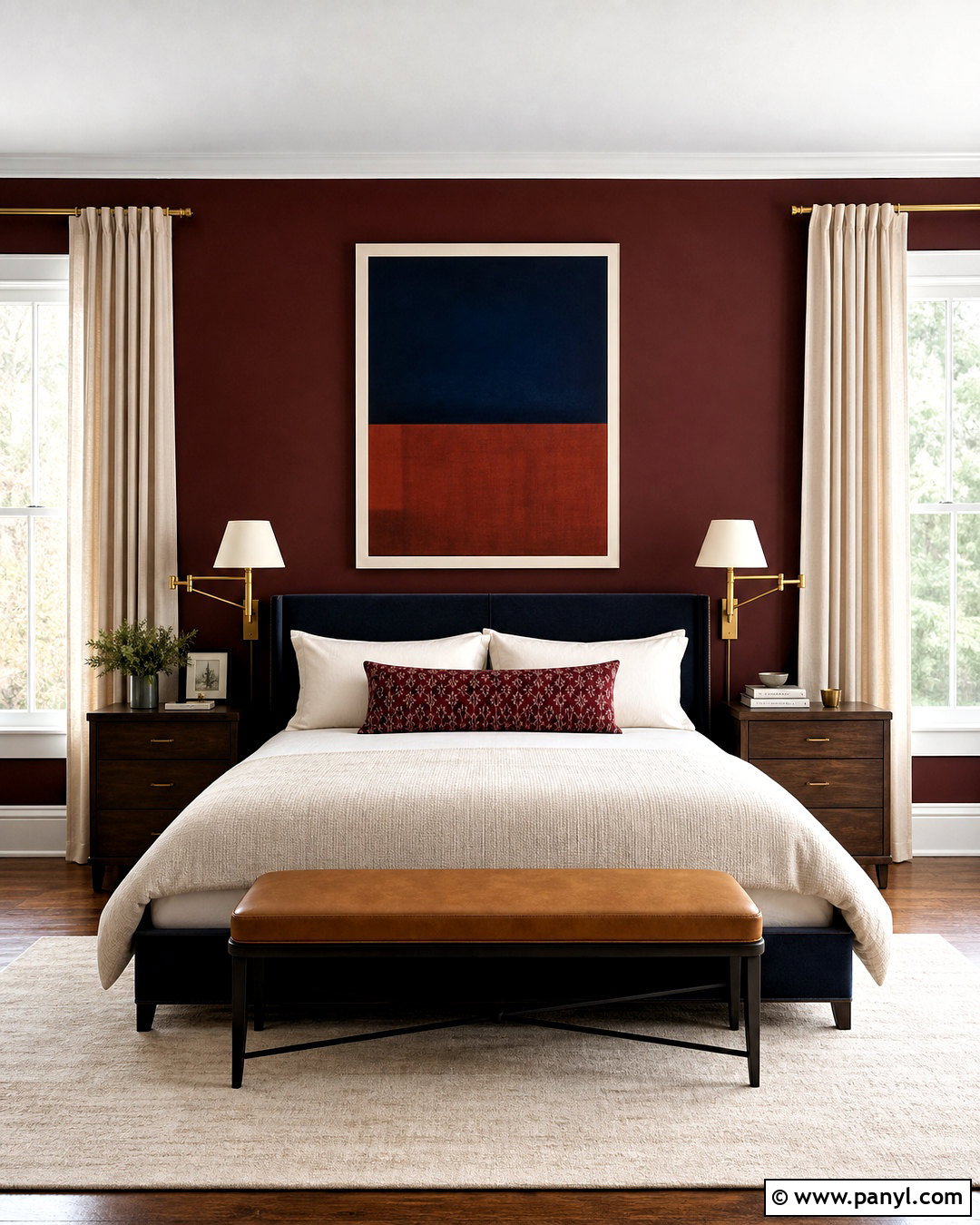 Dark Red Bedroom With Navy Accents - 20 dark red interior ideas