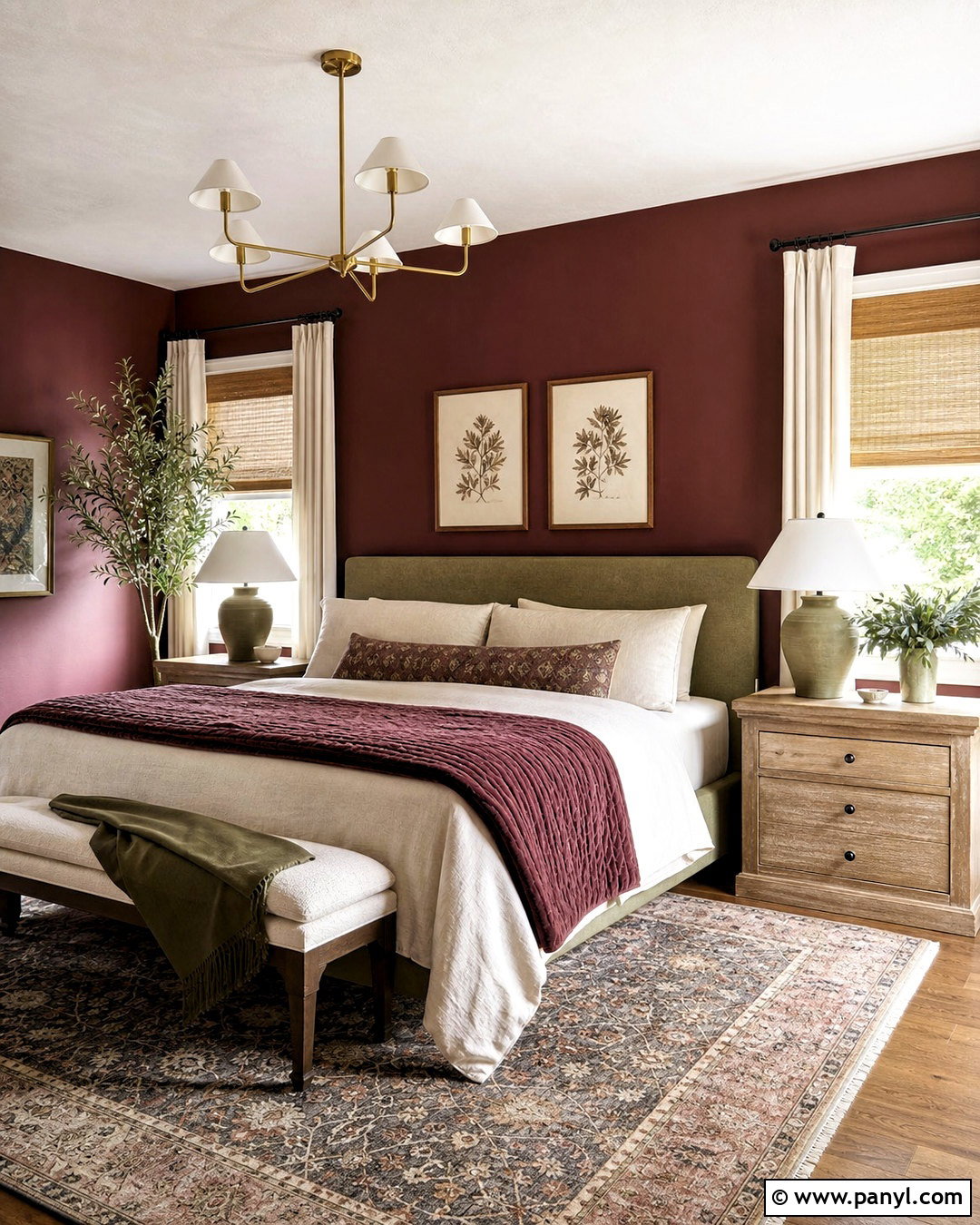 Dark Red Bedroom With Sage Green - 20 dark red bedroom ideas