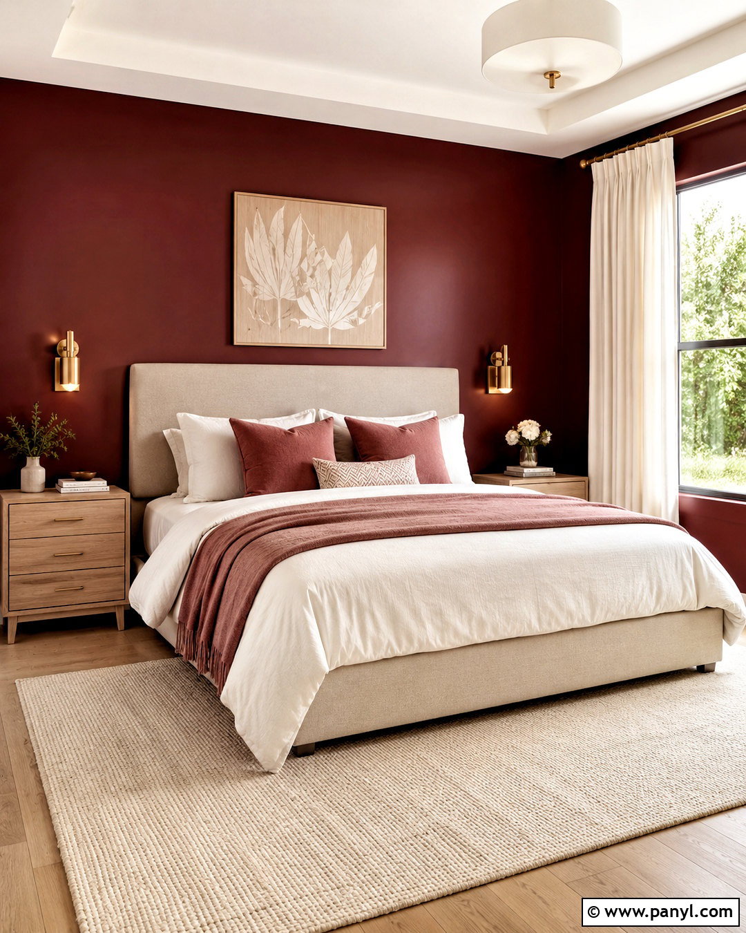 Dark Red Bedroom With Soft Pink Accents - 20 dark red wall paint ideas