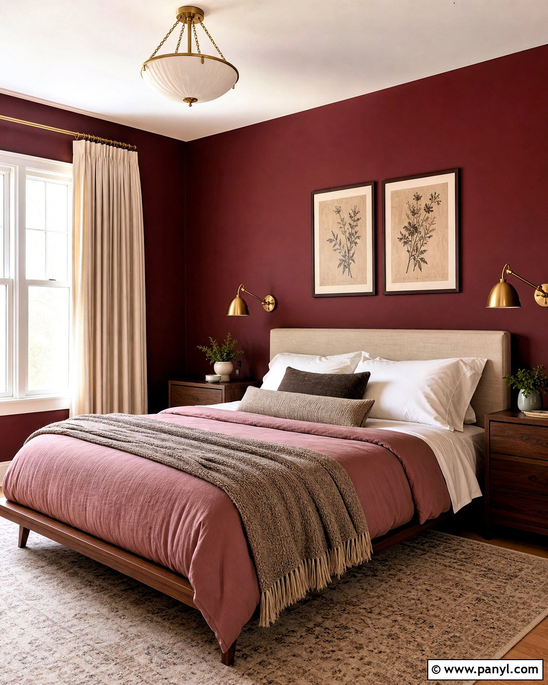 Dark Red Bedroom With Soft Pink Bedding - 20 dark red interior ideas