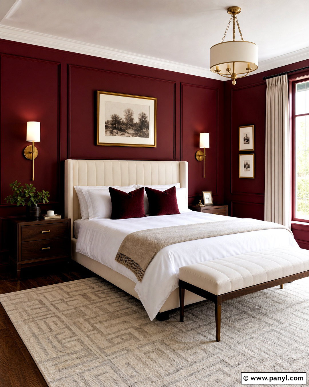 Dark Red Bedroom With Wall Molding - 20 dark red bedroom ideas