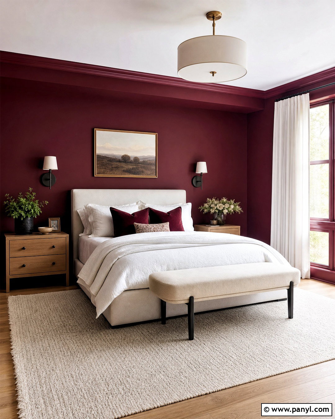 Dark Red Bedroom With White Bedding - 20 dark red bedroom ideas