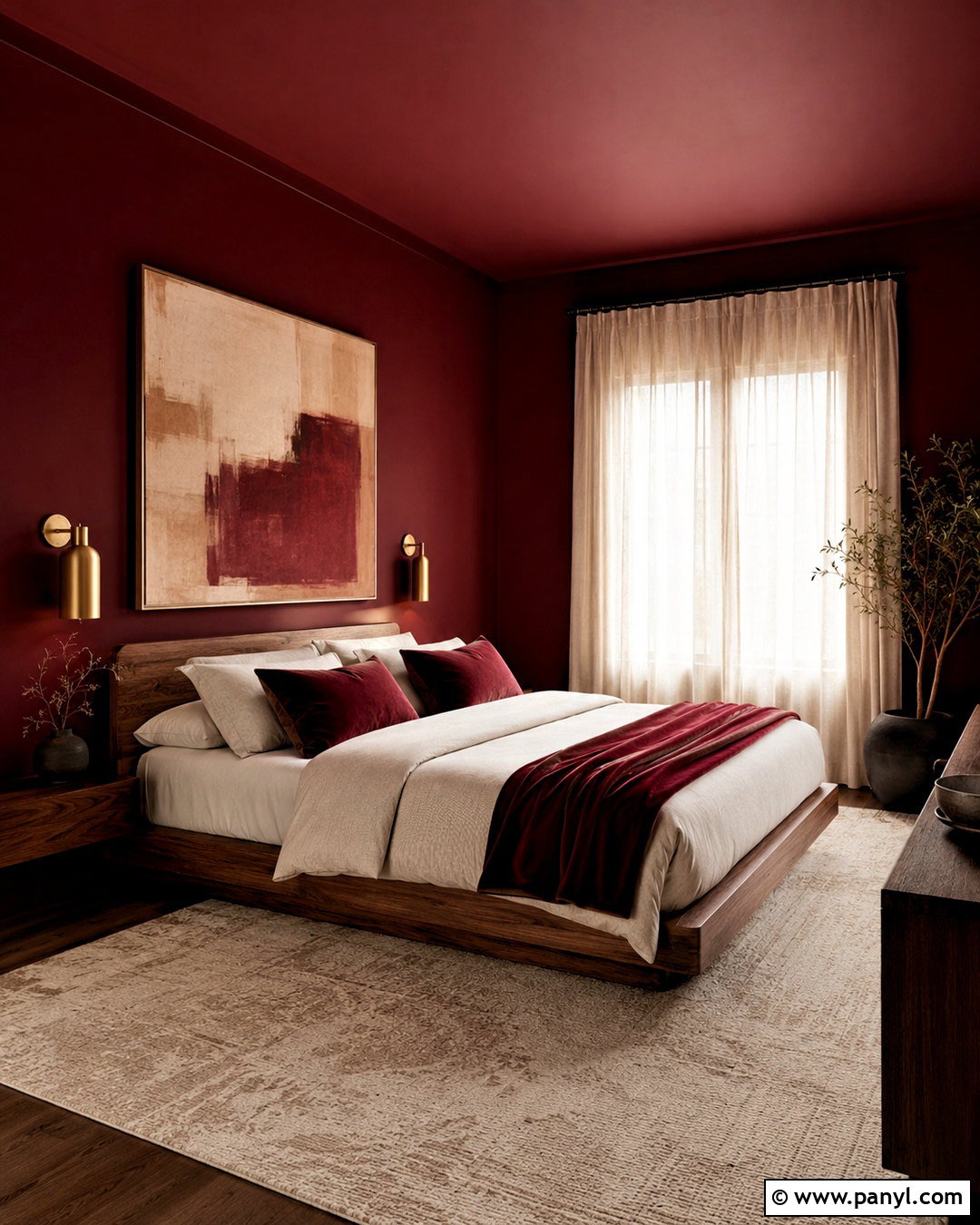Dark Red Color Drenched Bedroom - 20 dark red room aesthetic ideas