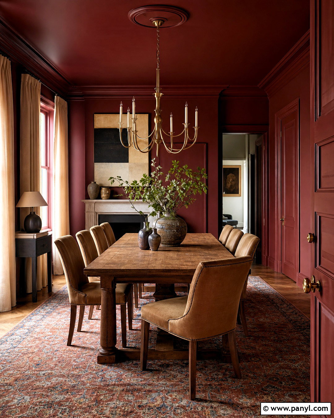 Dark Red Color-Drenched Dining Room - 20 dark red interior ideas