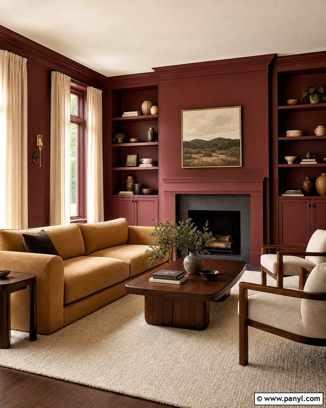 Dark Red Color-Drenched Living Room - 20 dark red living room ideas