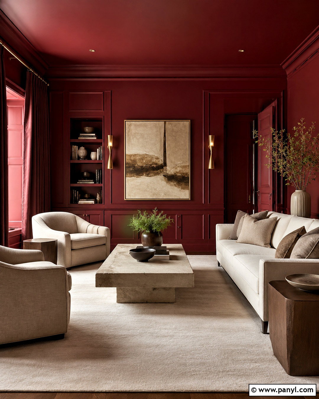Dark Red Color-Drenched Room - 20 dark red room ideas