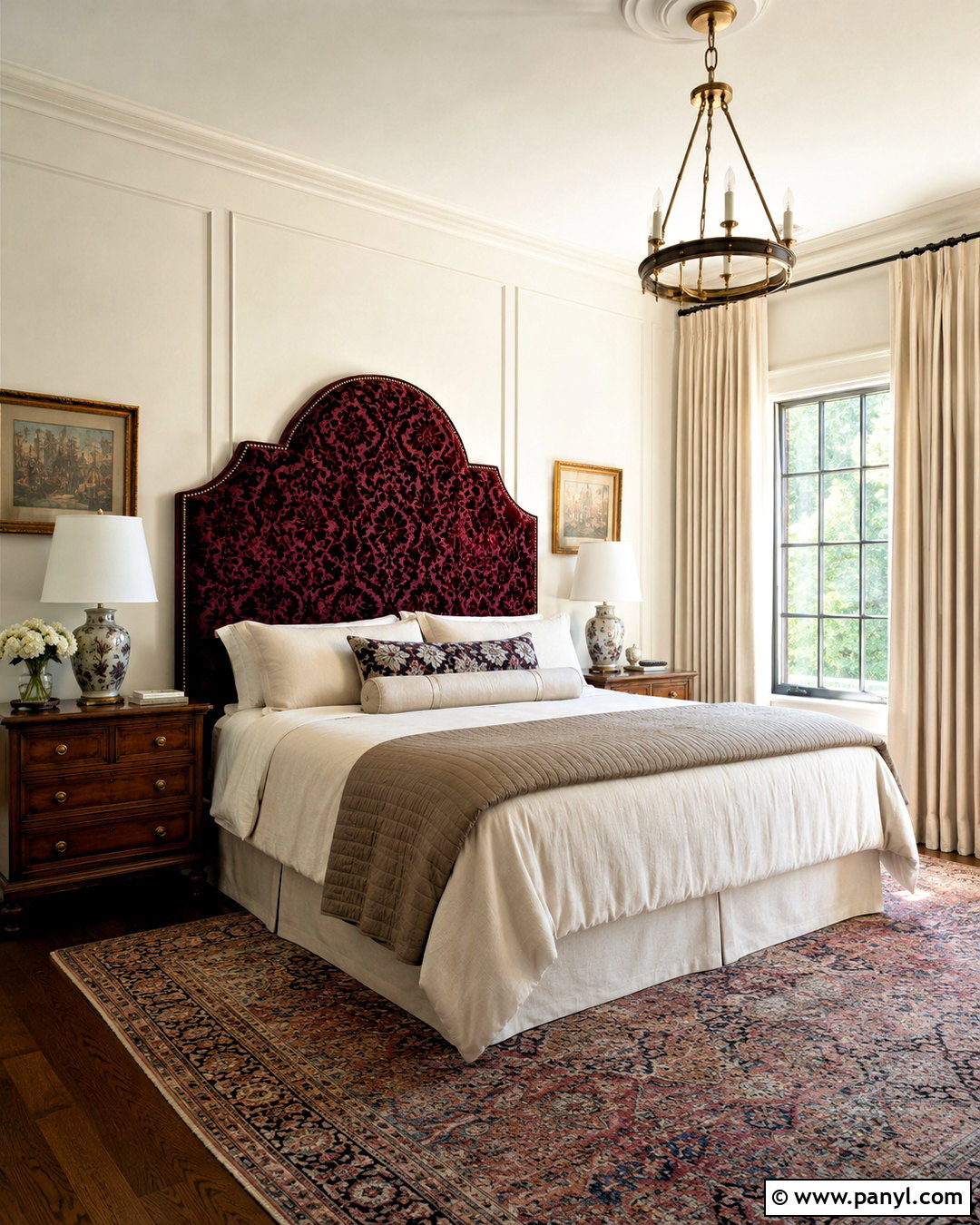 Dark Red Damask Bedroom Headboard - 20 dark red damask fabric ideas