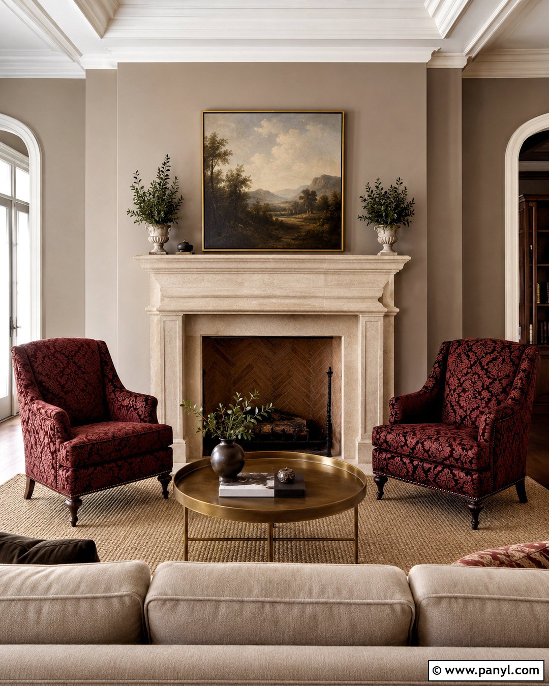 Dark Red Damask Fireplace Chairs - 20 dark red damask fabric ideas