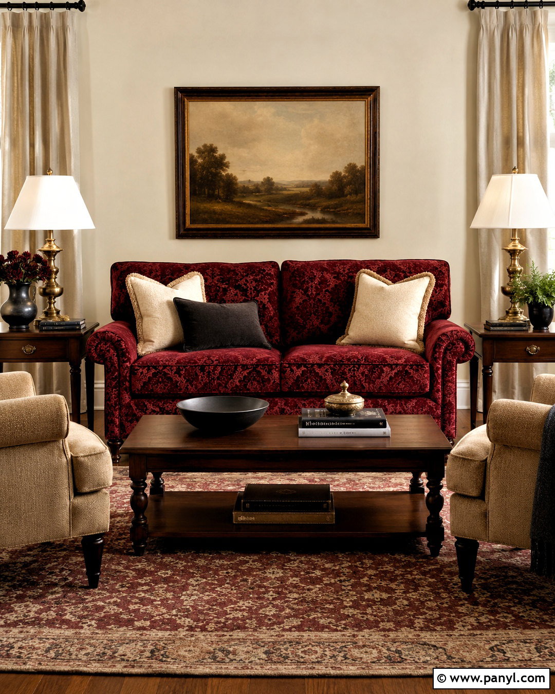 Dark Red Damask Formal Sofa - 20 dark red damask fabric ideas