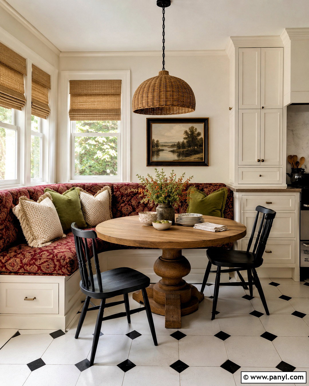 Dark Red Damask Kitchen Banquette - 20 dark red damask fabric ideas