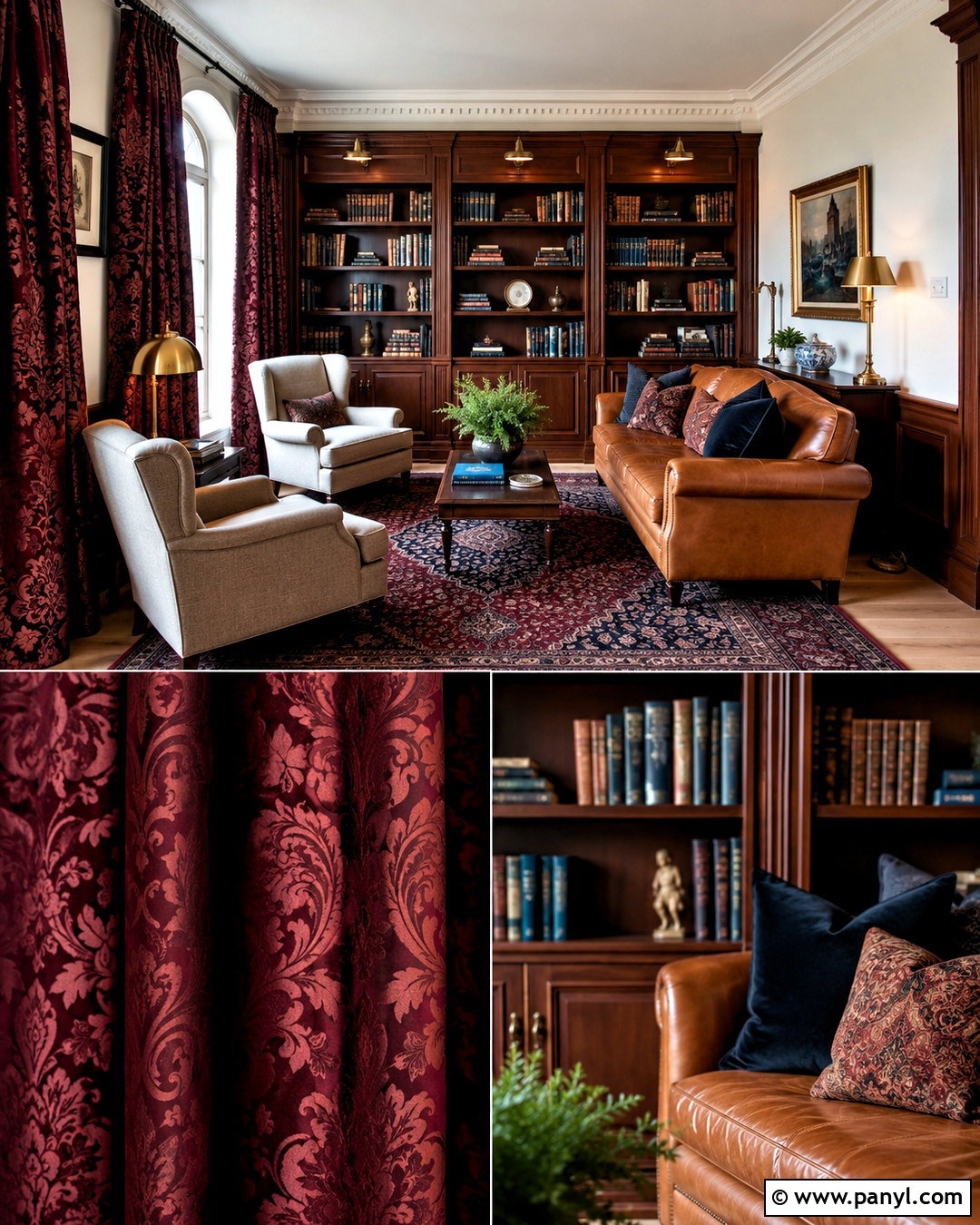 Dark Red Damask Library Curtains - 20 dark red damask fabric ideas